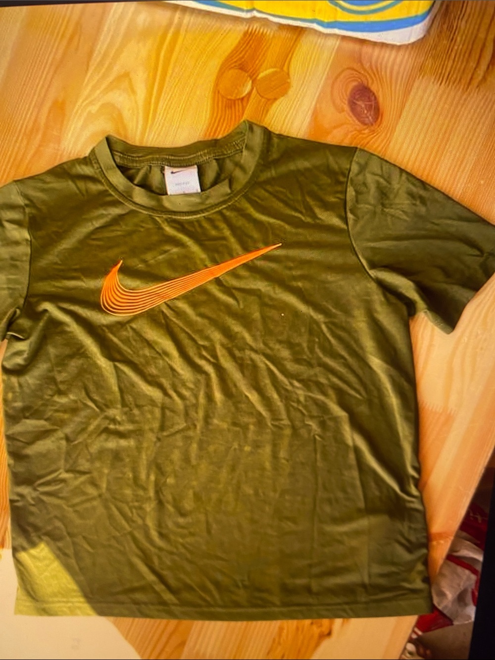 Nike Olive Green Short Sleeve T-Shirt with Orange Swoosh